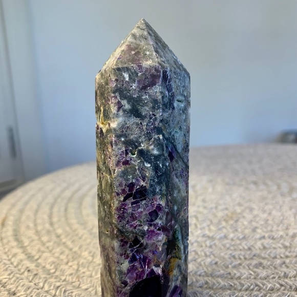 purple fluorite sphalerite tower obelisk Other - Purple Sphalerite Fluorite Tower Crystal Carved Obelisk Stone Point Wand 3 3/4"
